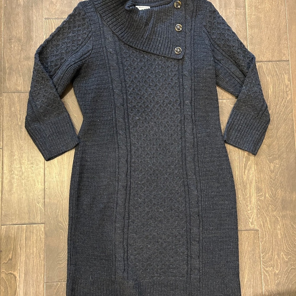 Studio One New York Gray Cable‎ Knit Sweater Dress Women's XL